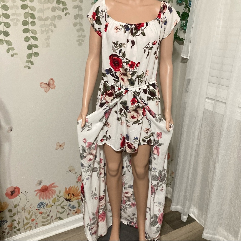 Sz XL Floral Print Hi Low Romper Dress